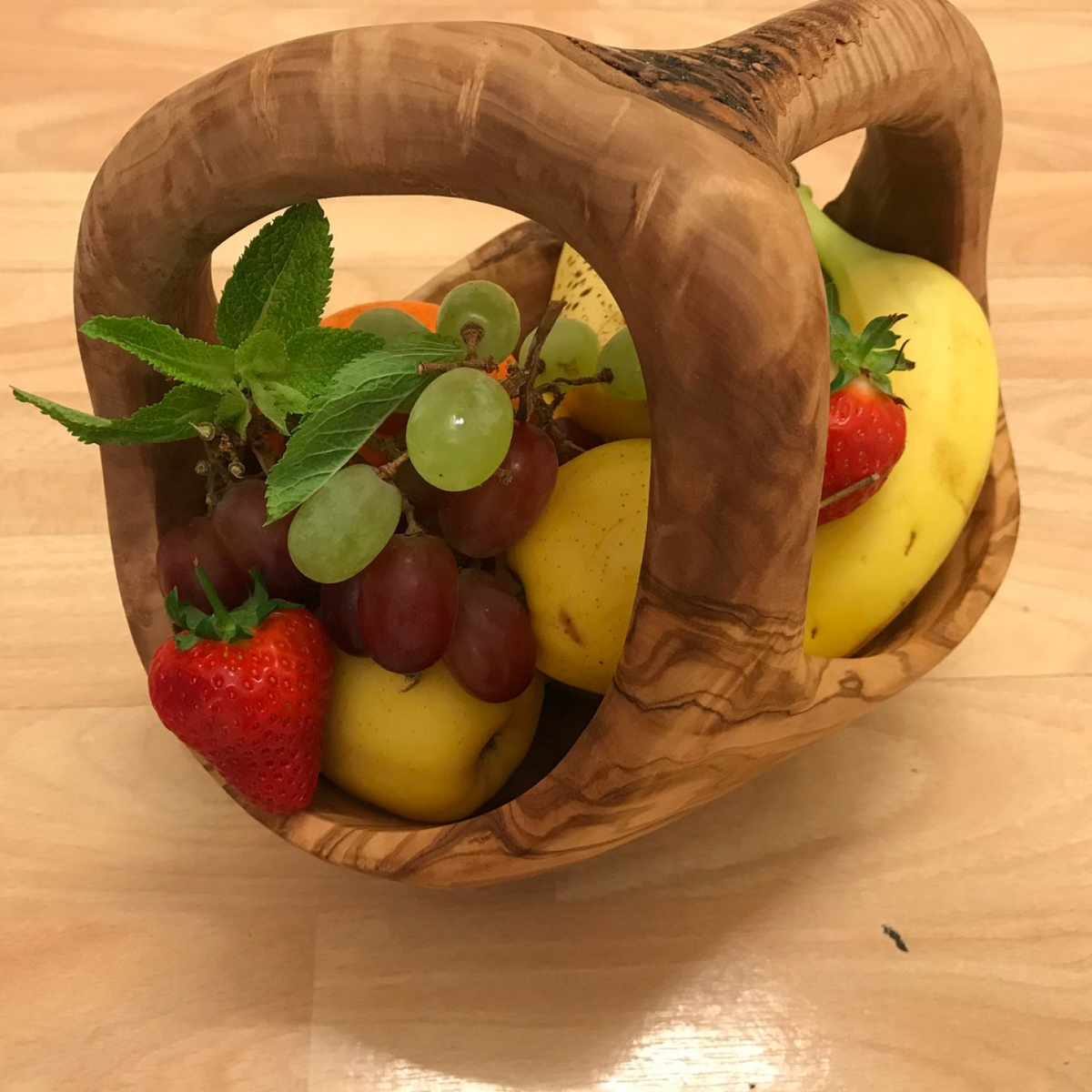 Rustic Olive Wood Fruit Basket