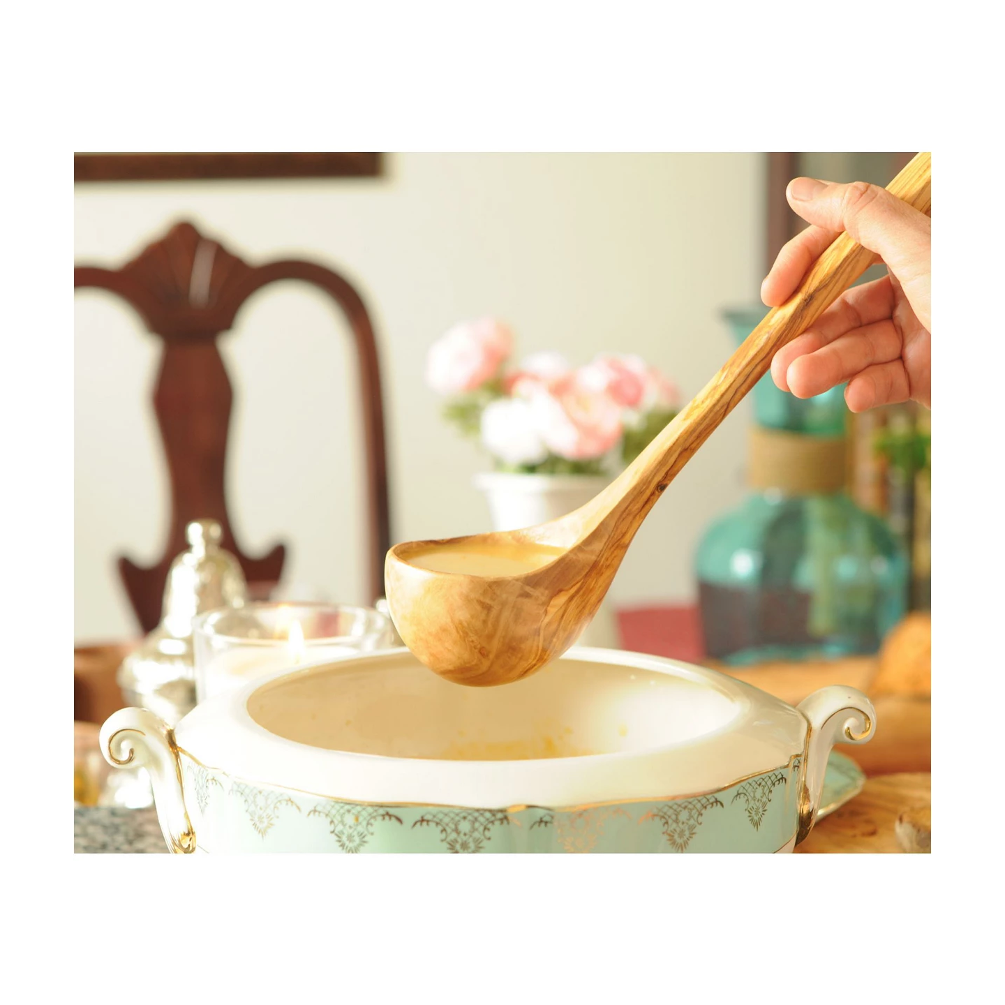 Olive wood soup spoon Lg